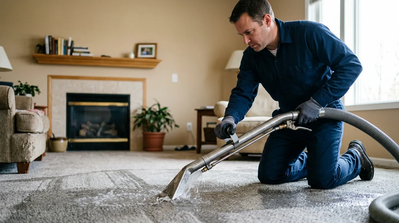 Water damage restoration technician working near Shelton, CT